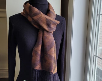 Handwoven Silk Scarf in copper/black color in a contemporary design, OOAK Artisan Woven Cashmere/Silk Scarf