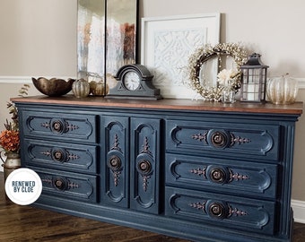 graphite blue dresser Navy Lacquered Drexel Dresser – Lucketts Store