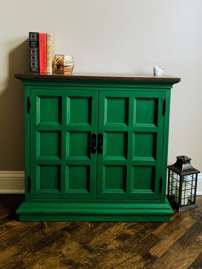 SAMPLE!! Green Storage Cabinet With Shelf | Modern Transitional Vintage ...
