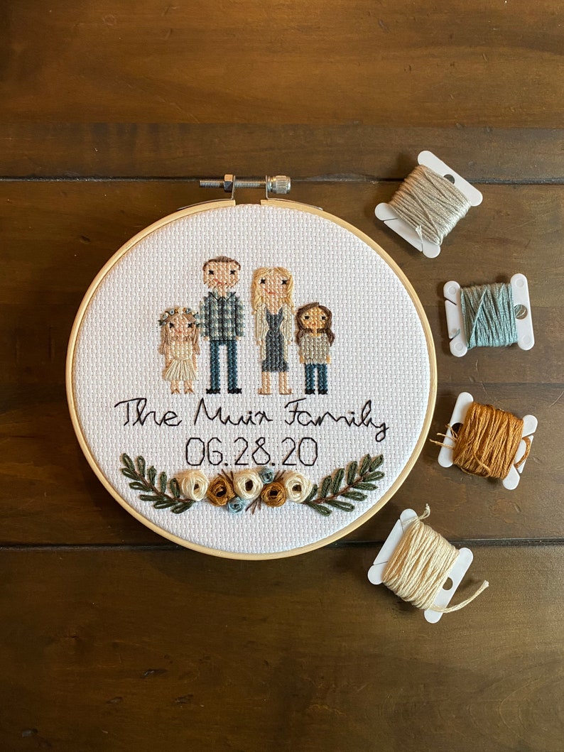 Custom Cross Stitch Family Portrait Stitch People Family Etsy