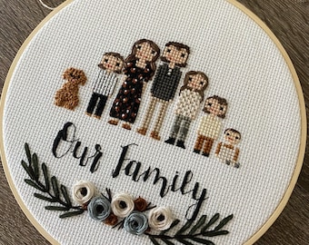 Custom Cross Stitch Family Portrait - Stitch People Family Perfect for Cotton Anniversary Gift - Fully Personalized Unique Custom gift