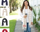 Monogrammed Plaid Scarf Personalized Winter Scarf Plaid Fringe Wrap Blanket Scarf