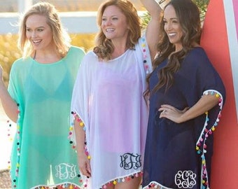 swimsuit coverup with pom poms