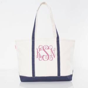 Personalisierte Segeltuch-Boots-Tasche für Frauen | Extra große Größe 24 oz | gesticktes Monogramm | Strandtasche, Pooltasche, Bootstasche | Reißverschluss