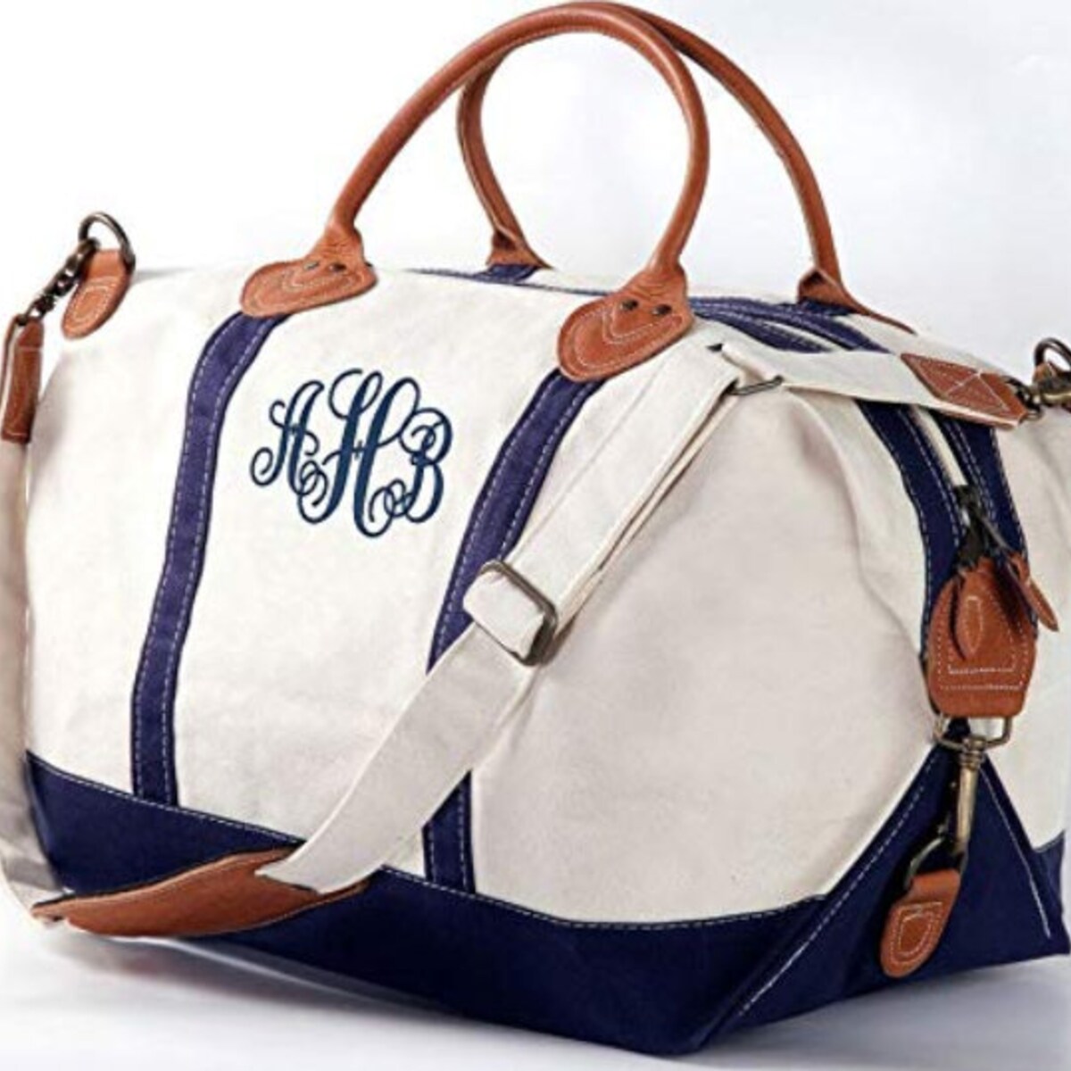 Monogrammed Canvas Weekender Bag | Genuine Leather Handles - Etsy