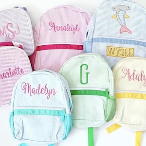 Sac à dos préscolaire pour tout-petit en seersucker à monogramme, sac à langer personnalisé, cadeaux personnalisés pour enfants, cartable pour garçons/filles