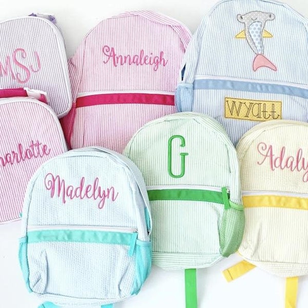 Monogrammed Seersucker Toddler Preschool Backpack, Personalized Diaper Bag, Personalized Gifts for Kids, Boys/Girls School Book Bag