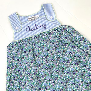 Personalized Kids Dress, Floral and Gingham dress with name for baby or toddler, Easter Dress, Spring Outfit