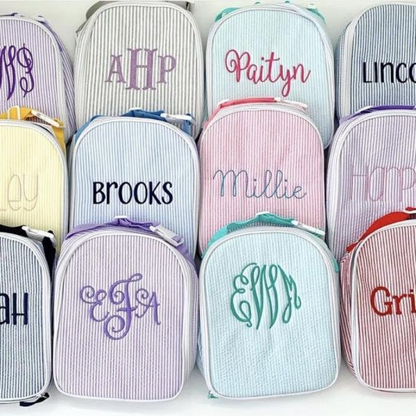 Seersucker Lunch Bags, Personalized lunch box, insulated lunch bag,  Monogram Children's lunch box, Personalized Gift, Ladies Lunch Bag