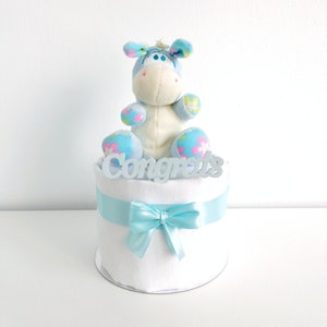 Mini diaper cake, baby boy shower gift, blue nappy cake, welcome baby suprise, expectant parents gift, blue white diaper centerpiece