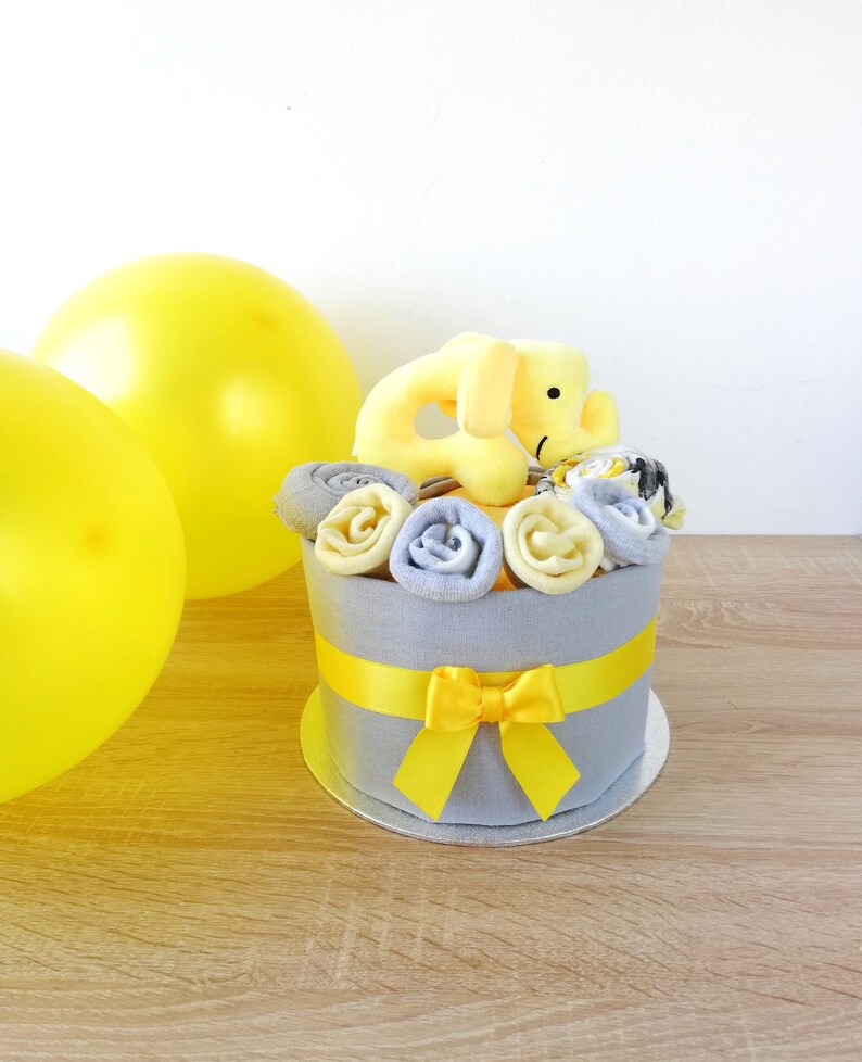 Baby Shower Yellow Gray Elephant Centerpiece Gray Neutral Etsy