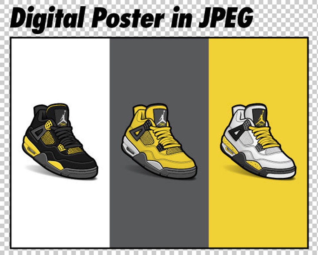 Digitale download Air Jordan 4 Groep van 3 Zwart en Geel - Etsy Nederland