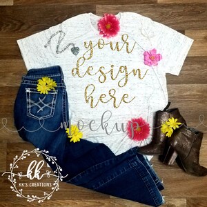 Bella+Canvas 3650 White Marble Tee - Mockup - Flowers - Spring - Boots - Jeans - Digital - Download - JPEG - PNG