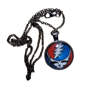 Grateful Dead Steal Your Face Necklace Gunmetal Finish Chain