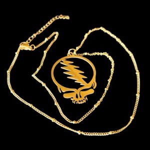 Grateful Dead Gold Plated Stainless Steel Necklace Steal Your Face Collectible
