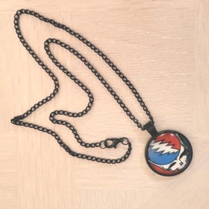 Grateful Dead Steal Your Face Cabochon Necklace Black Chain