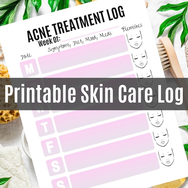 Printable Acne Treatment Log to track changes in diet, medication, hormones for teenagers or adults. Letter size PDF digital download.
