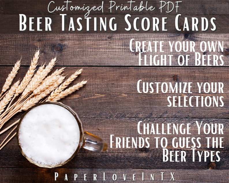 Editable Beer Tasting Score Card Printable PDF 8.5x11 and 8x10 for 10