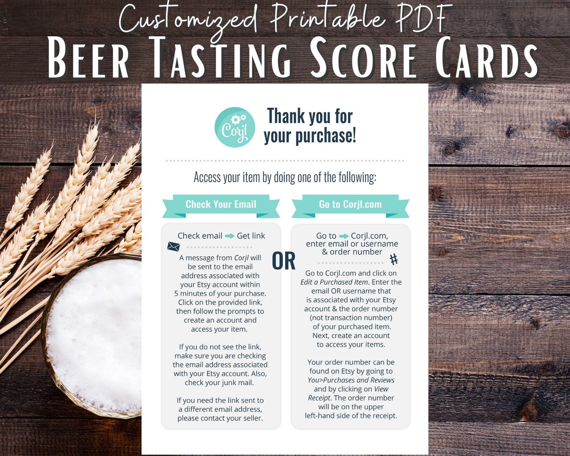 Editable Beer Tasting Score Card Printable PDF 8.5x11 and 8x10 for 10