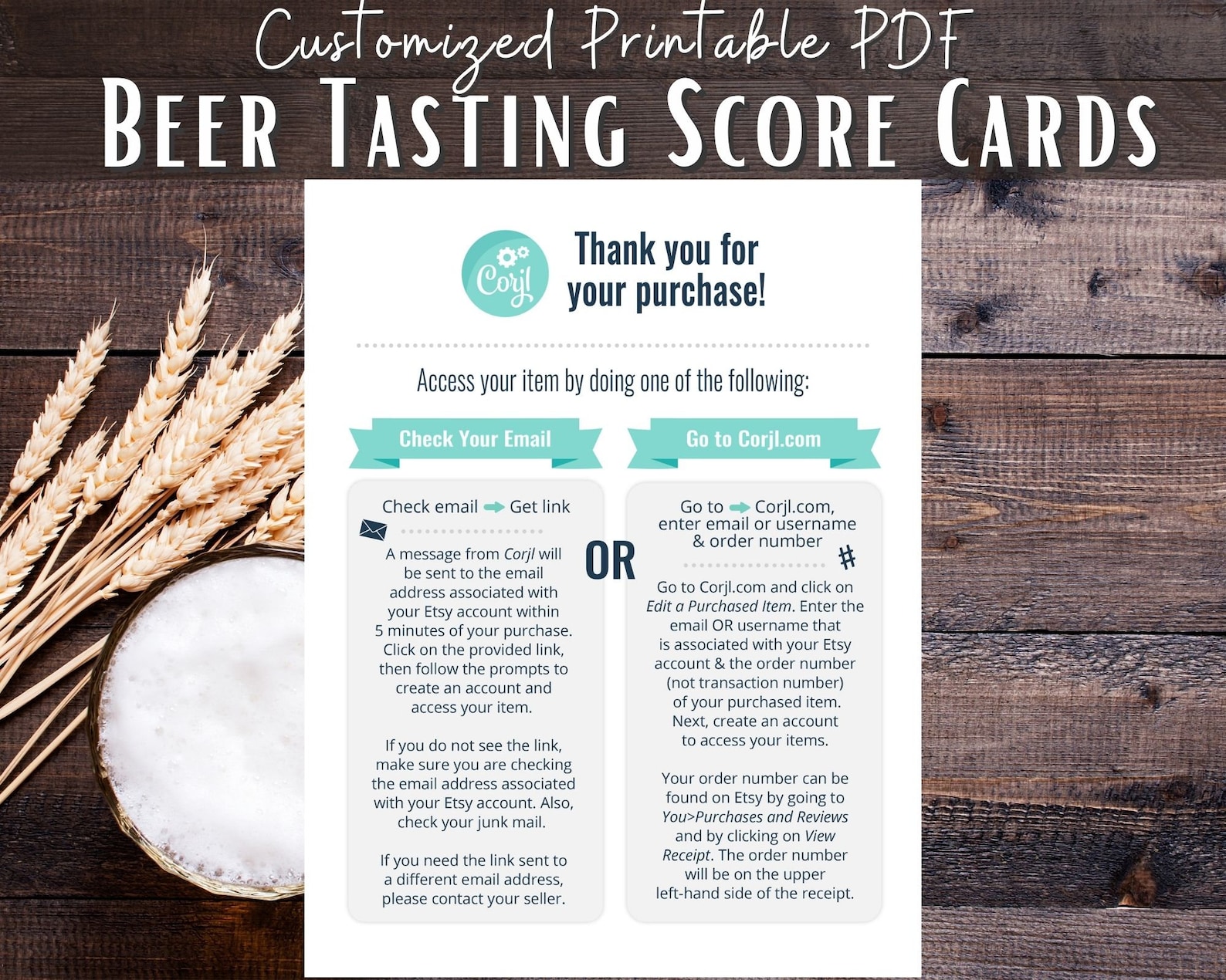 Editable Beer Tasting Score Card Printable PDF 8.5x11 and 8x10 for 10
