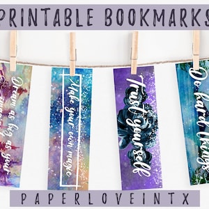 Marcadores imprimíveis com aquarela inspiradora, faça sua própria mágica, confie em si mesmo, faça coisas difíceis, sonhe grande, PDF em 2 lados tamanho carta
