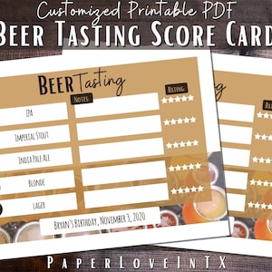 Bewerkbare scorekaart voor bierproeven Afdrukbare PDF 8,5x11" en 8x10" voor 10 biermonsters