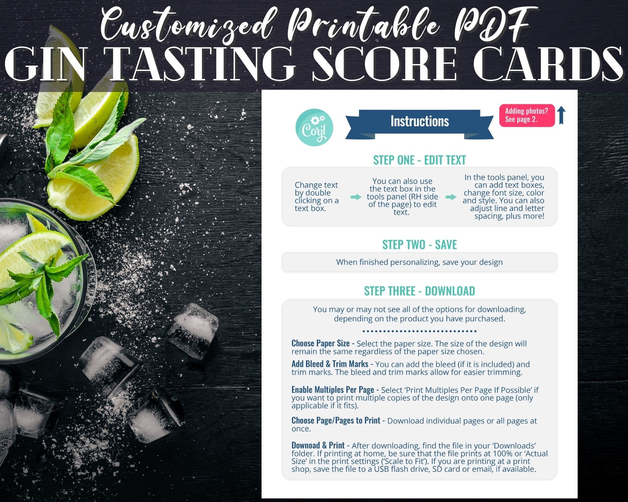 Editable Gin Tasting Score Card Printable PDF Digital Download 8.5x11