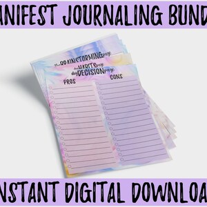 Manifest Journaling Bundle für Ziele, Gewohnheiten, Brainstorming, Positives Ästhetisches Design Druckbare PDF Letter Größe 8,5x11"
