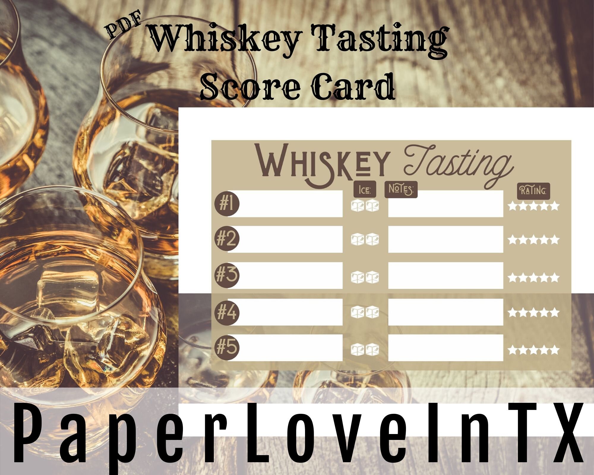 Editable Whiskey Tasting Score Card Printable PDF 8.5x11 and 8x10 for