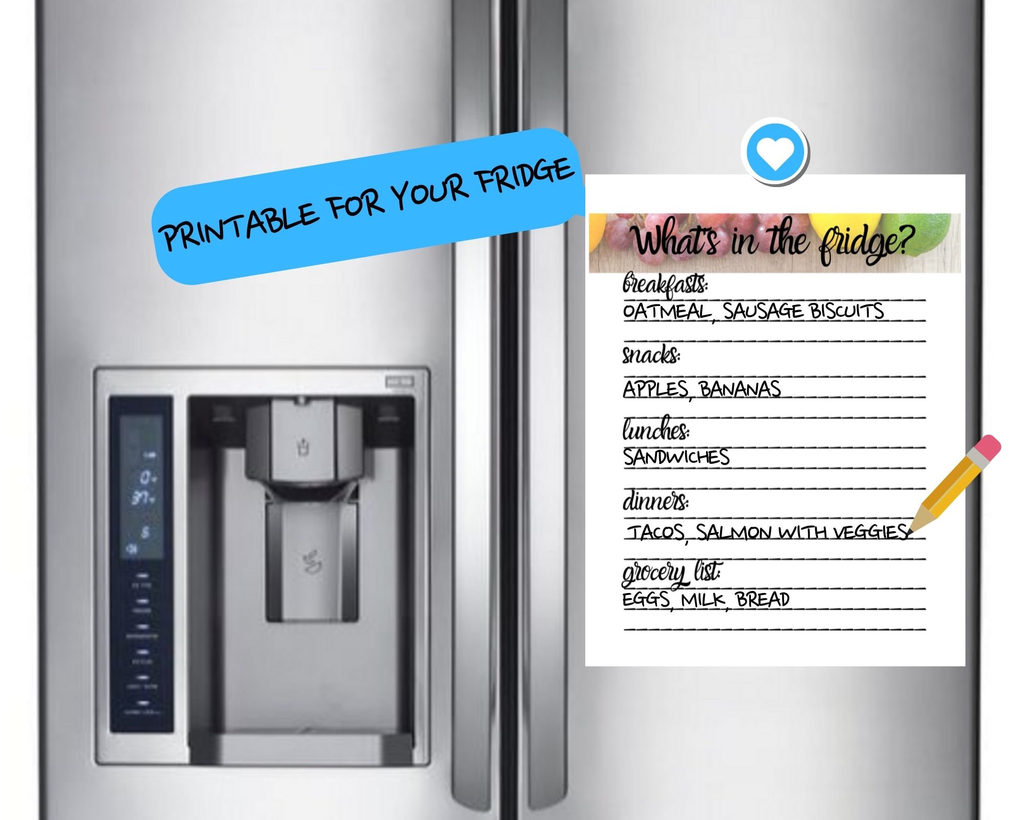 Mini Fridge Menu.pdf Printable Meal Planner and Grocery List, What's in the Fridge? Letter ...