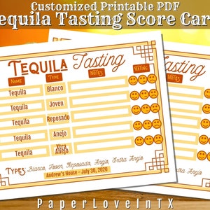 Editable Tequila Tasting Score Card Printable PDF 8x10&quot; and 8.5x11&quot; for 10 Tequila Samples