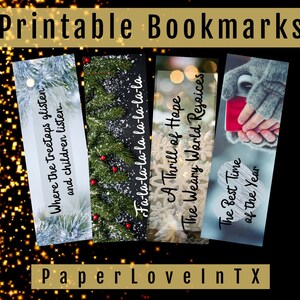 Marcapáginas Imprimibles Tema de Cuento de Navidad con Letras y Fondos de Fotos de Invierno Tamaño Carta PDF de 2 caras