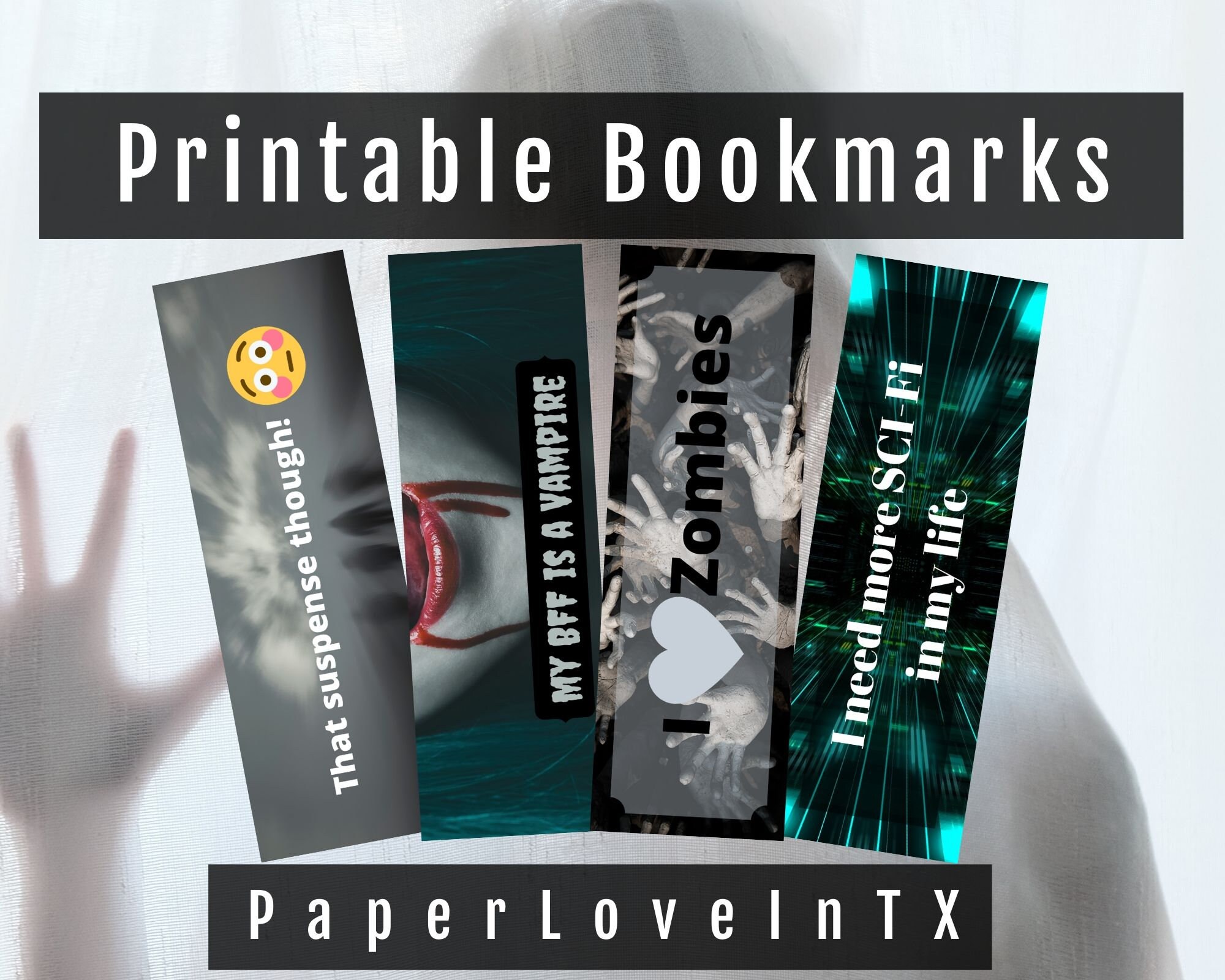 Printable Bookmarks with Dark Sci-Fi, Fantasy, Suspense, EMO Theme ...