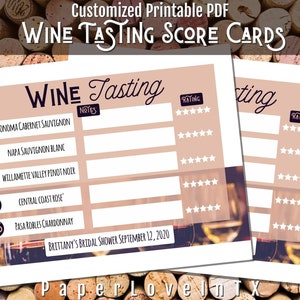 Carte de pointage de dégustation de vin modifiable Téléchargement numérique PDF imprimable 8,5 x 11 "et 8 x 10" pour 10 échantillons de vin