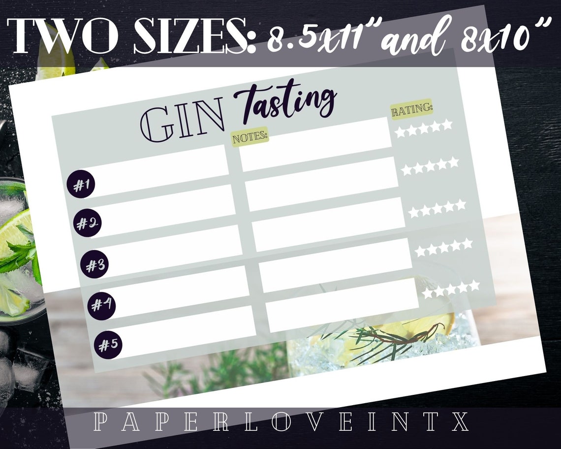 Editable Gin Tasting Score Card Printable PDF Digital Download 8.5x11