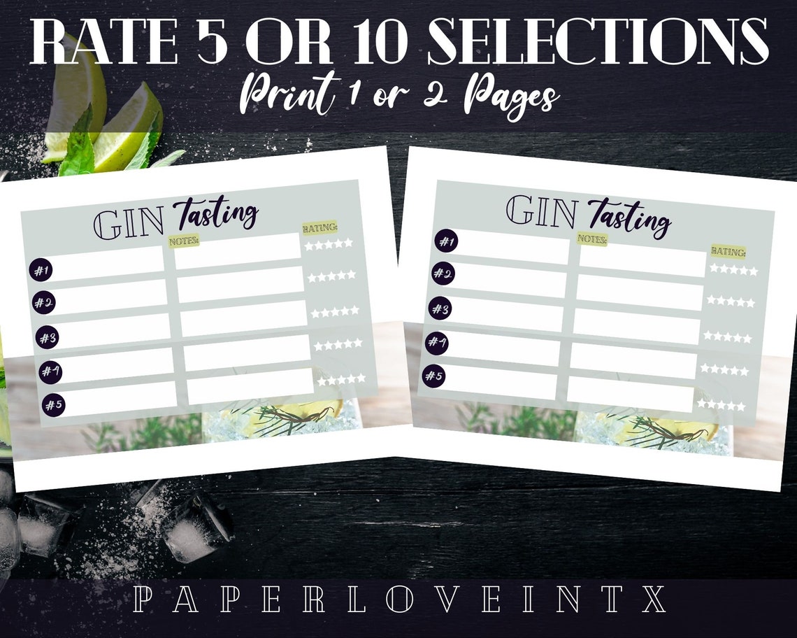 Editable Gin Tasting Score Card Printable PDF Digital Download 8.5x11