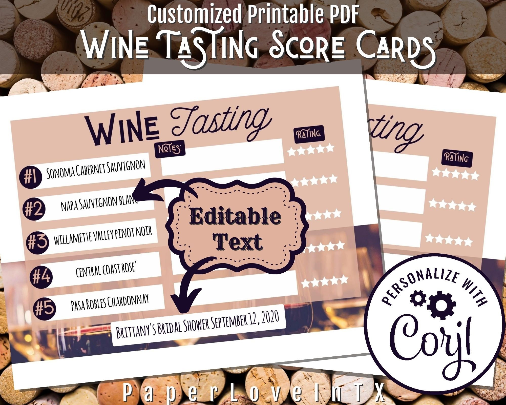 Editable Wine Tasting Score Card Printable PDF Digital Download 8.5x11 ...