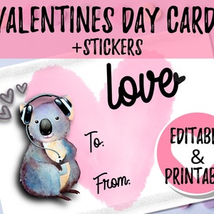 Tarjetas y calcomanías imprimibles del Día de San Valentín con nombres editables hacia y desde, PDF, PNG, JPEG tamaño carta a 2 caras