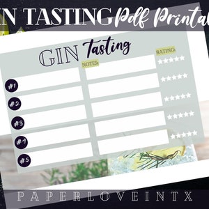Tarjeta de puntuación de degustación de ginebra imprimible PDF Descarga digital 8.5x11" y 8x10"