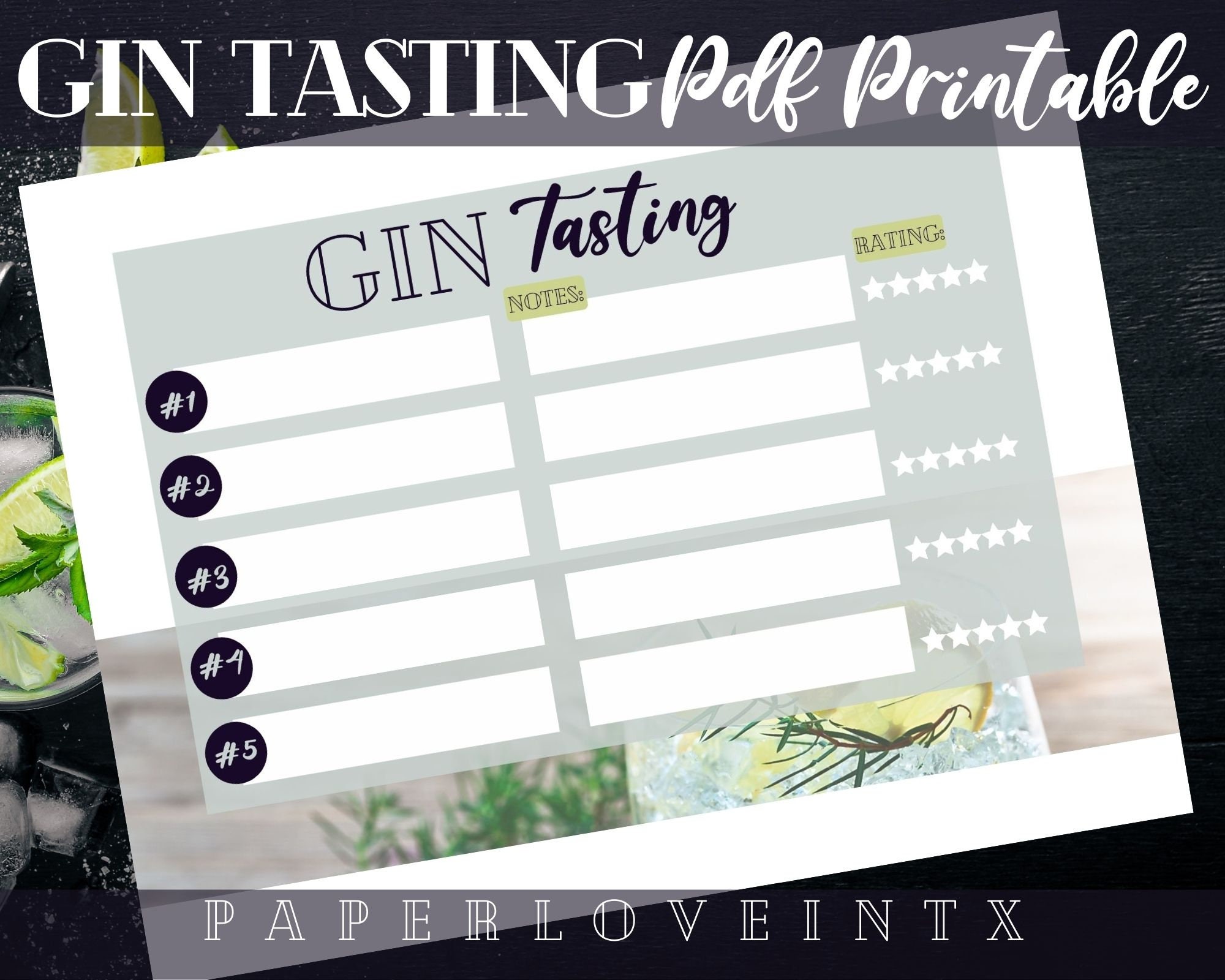 Gin Tasting Score Card Printable PDF Digital Download Etsy Canada