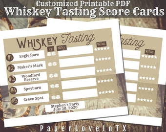 Scheda punteggio di degustazione di whisky modificabile PDF stampabile 8,5x11" e 8x10" per 10 campioni di whisky