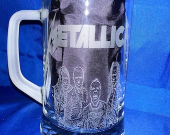 Metallica  Hand Etched Pint Tankard glass