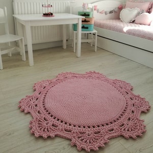 Cotton crochet rug, round lace mat, handmade string rug, napkin rug