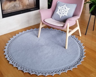 Gehäkelter runder Teppich mit Spitze, gestrickter Teppich für Wohnzimmer, Baby gehäkelte Spielmatte