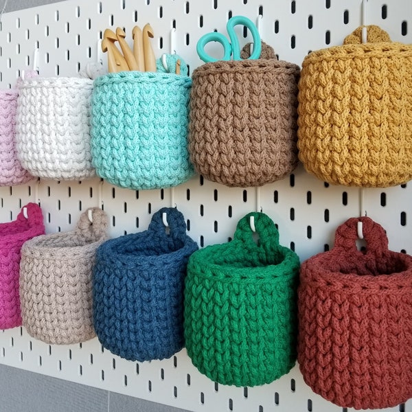 Handmade gift, mini hanging basket, desk organizer, SKÅDIS chalkboard crochet baskets, student room, home office