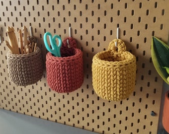 Set of 3 baskets, hanging basket, desk organizer, mini crochet baskets for SKÅDIS board
