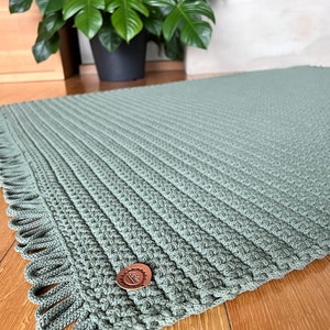 Rechteckiger gehäkelter Teppich mit Fransen, Handgeknüpfter Teppich aus Baumwolle, salbeigrüne Badezimmermatte, einfacher Fadenteppich Bild 5