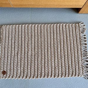 Rectangular crochet rug with fringes, cotton handmade rug, beige bathroom mat, simple string rug image 5