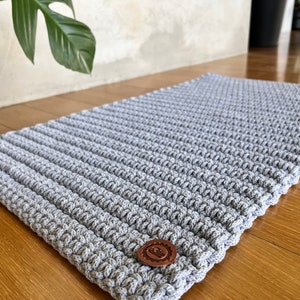 Rectangular crochet rug, cotton handmade rug, gray mat, simple string rug, image 2