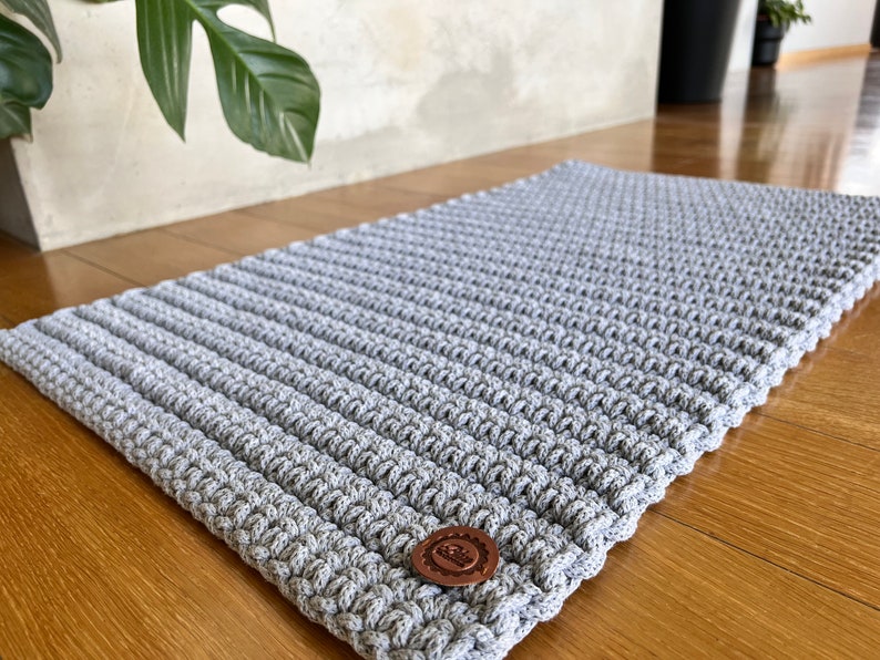 Rectangular crochet rug, cotton handmade rug, gray mat, simple string rug, image 2